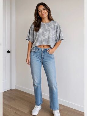aerie Pale Gray Tie-Dye Boxy Crewneck Sweatshirt